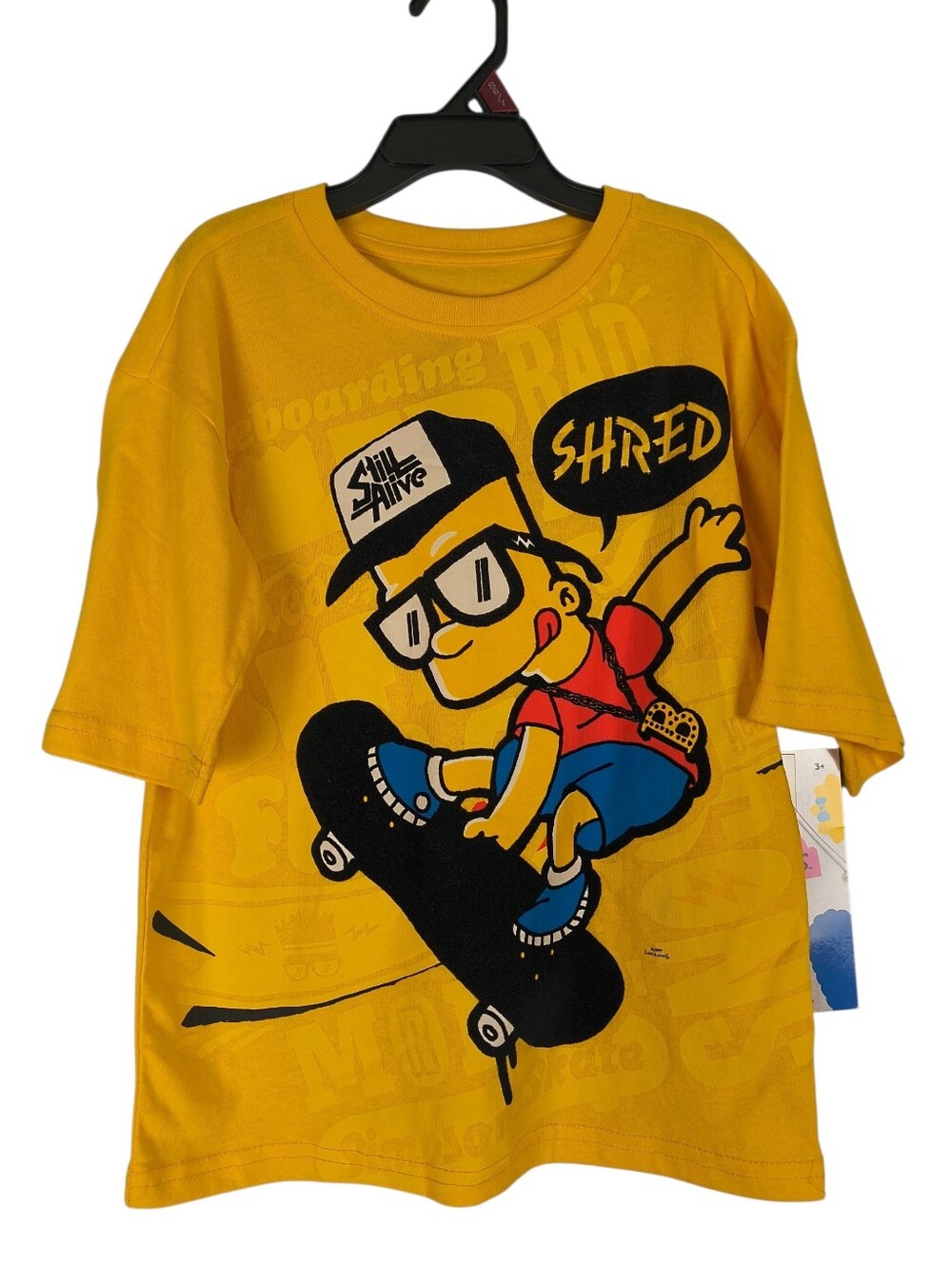 The Simpsons Bart Simpson Graphic T Shirt Boys 6/7 Yellow Shred Skateboard